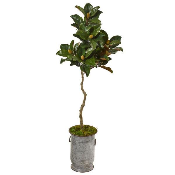 61" Magnolia Artificial Tree In Vintage Metal Planter 9662 By Nearly Natural
