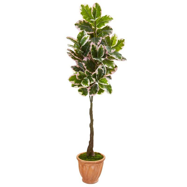67" Variegated Rubber Leaf Artificial Tree In Terra-Cotta Planter (Real Touch) 9671 By Nearly Natural