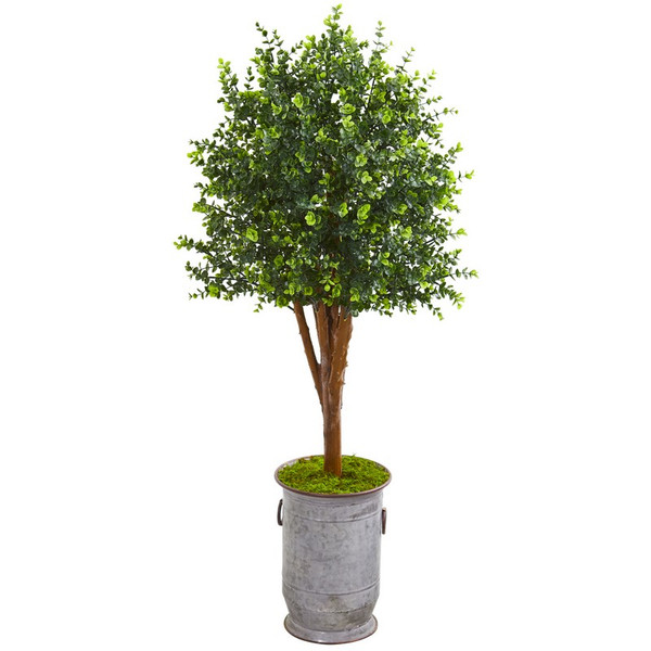 57" Eucalyptus Artificial Tree In Metal Planter Uv Resistant (Indoor/Outdoor) 9701 By Nearly Natural