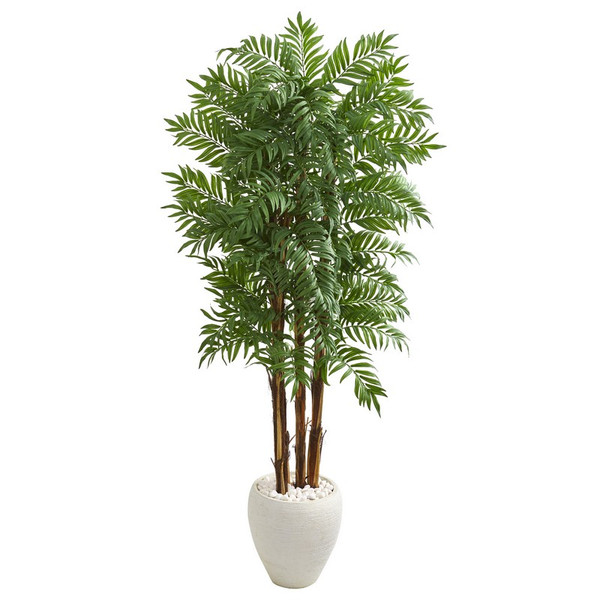 6' Parlour Artificial Palm Tree In White Planter 9706 By Nearly Natural