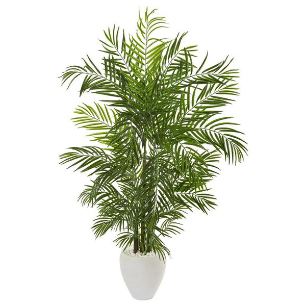 64" Areca Palm Artificial Tree In White Planter Uv Resistant (Indoor/Outdoor) 9718 By Nearly Natural