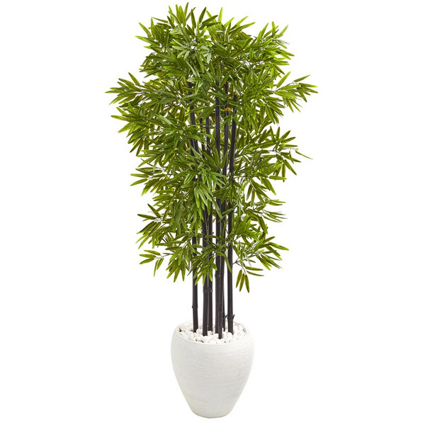 5' Bamboo Artificial Tree With Black Trunks In White Planter Uv Resistant (Indoor/Outdoo 9723 By Nearly Natural