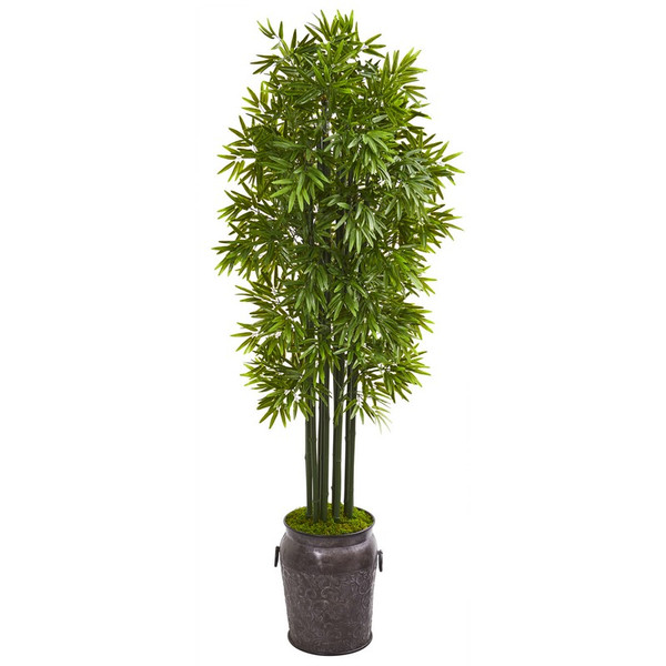 6' Bamboo Artificial Tree With Black Trunks In Planter Uv Resistant (Indoor/Outdoor) 9726 By Nearly Natural