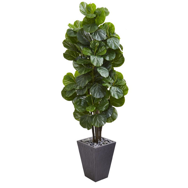 6' Fiddle Leaf Fig Artificial Tree In Slate Planter 9752 By Nearly Natural