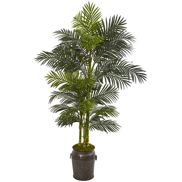 7' Golden Cane Artificial Palm Tree In Decorative Planter 9768 By Nearly Natural