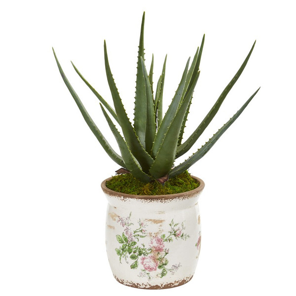 20" Aloe Artificial Plant In Floral Design Planter 9780 By Nearly Natural