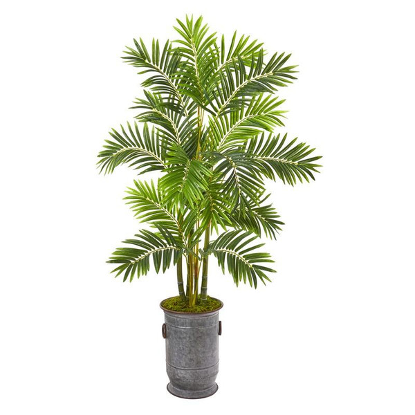 66" Areca Palm Artificial Tree In Metal Planter 9806 By Nearly Natural