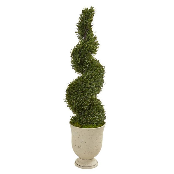 4.5' Rosemary Spiral Topiary Artificial Tree In Urn (Indoor/Outdoor) 9846 By Nearly Natural