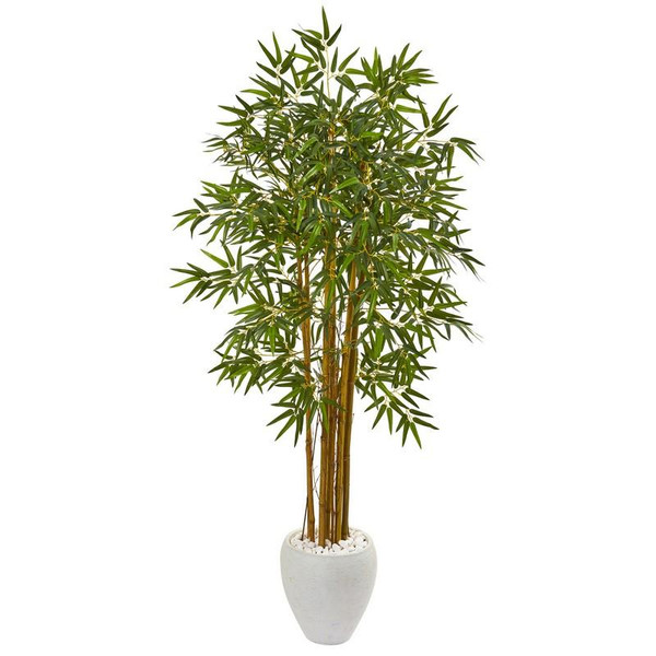 65" Multi Bambusa Bamboo Artificial Tree In White Planter 9868 By Nearly Natural