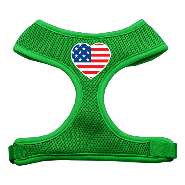 Heart Flag Usa Screen Print Soft Mesh Pet Harness Emerald Green Large 70-40 LGEG By Mirage