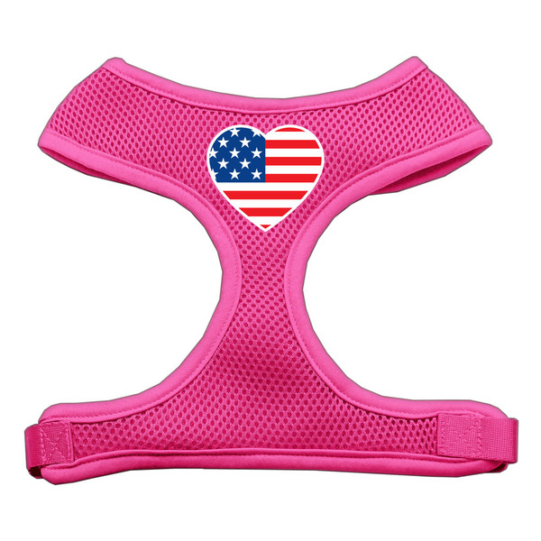 Heart Flag Usa Screen Print Soft Mesh Pet Harness Pink Large 70-40 LGPK By Mirage