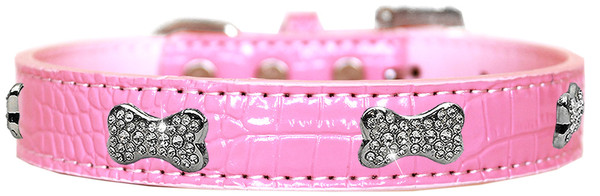 Croc Crystal Bone Dog Collar Light Pink Size 18 720-10 LPKC18 By Mirage