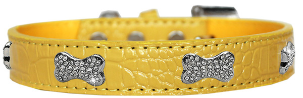 Croc Crystal Bone Dog Collar Yellow Size 12 720-10 YWC12 By Mirage