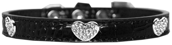 Croc Crystal Heart Dog Collar Black Size 12 720-11 BKC12 By Mirage