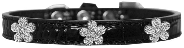 Silver Flower Widget Croc Dog Collar Black Size 18 720-12 BKC18 By Mirage