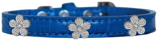 Silver Flower Widget Croc Dog Collar Blue Size 12 720-12 BLC12 By Mirage