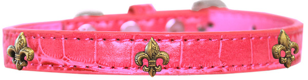 Bronze Fleur De Lis Widget Croc Dog Collar Bright Pink Size 14 720-14 BPKC14 By Mirage