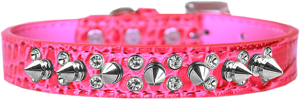 Double Crystal And Spike Croc Dog Collar Bright Pink Size 18 720-18 BPKC18 By Mirage
