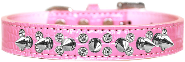 Double Crystal And Spike Croc Dog Collar Light Pink Size 16 720-18 LPKC16 By Mirage