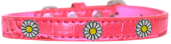 White Daisy Widget Croc Dog Collar Bright Pink Size 14 720-24 BPKC14 By Mirage