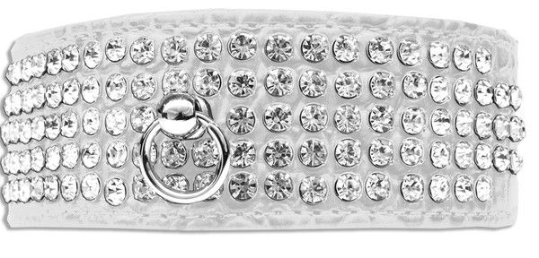 Mirage 5 Row Rhinestone Designer Croc Dog Collar White Size 16 82-24-WTC16 By Mirage