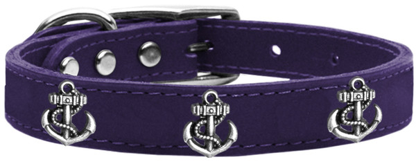 Silver Anchor Widget Genuine Leather Dog Collar Purple 24 83-101 Pr24 By Mirage