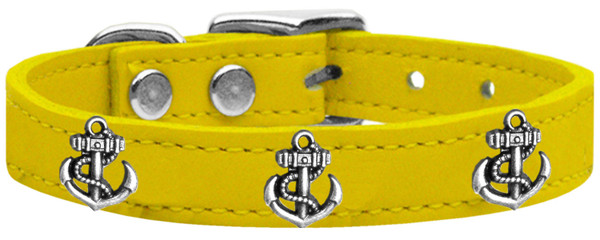 Silver Anchor Widget Genuine Leather Dog Collar Yellow 16 83-101 Yw16 By Mirage