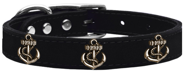 Bronze Anchor Widget Genuine Leather Dog Collar Black 26 83-102 Bk26 By Mirage