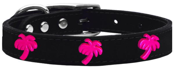Pink Palm Tree Widget Genuine Leather Dog Collar Black 10 83-104 Bk10 By Mirage