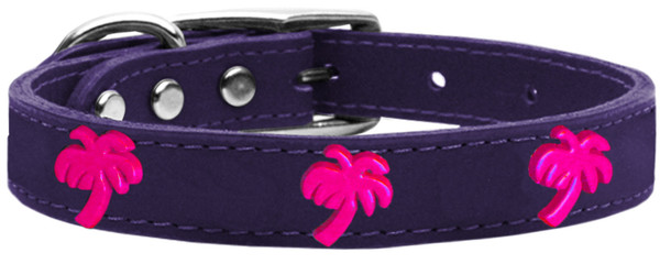 Pink Palm Tree Widget Genuine Leather Dog Collar Purple 10 83-104 Pr10 By Mirage