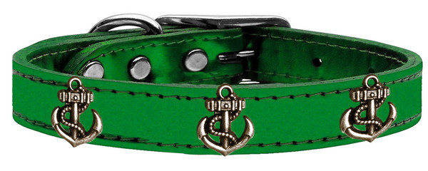 Bronze Anchor Widget Genuine Metallic Leather Dog Collar Emerald Green 16 83-107 EGM16 By Mirage