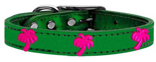 Pink Palm Tree Widget Genuine Metallic Leather Dog Collar Emerald Green 16 83-109 EGM16 By Mirage