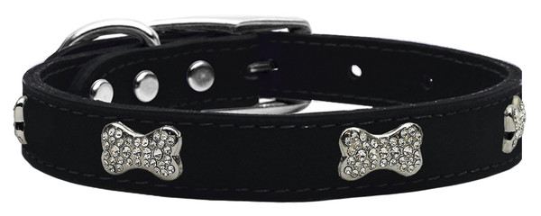 Crystal Bone Genuine Leather Dog Collar Black 26 83-112 Bk26 By Mirage