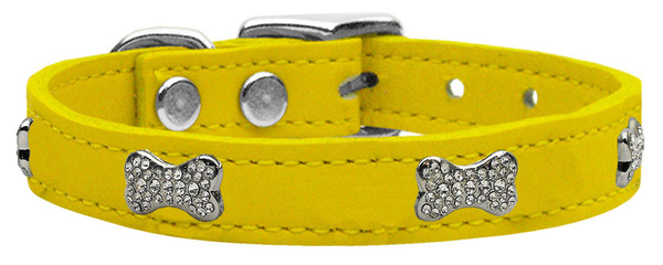 Crystal Bone Genuine Leather Dog Collar Yellow 14 83-112 Yw14 By Mirage