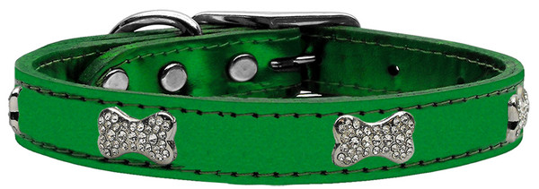 Crystal Bone Genuine Metallic Leather Dog Collar Emerald Green 16 83-113 EGM16 By Mirage