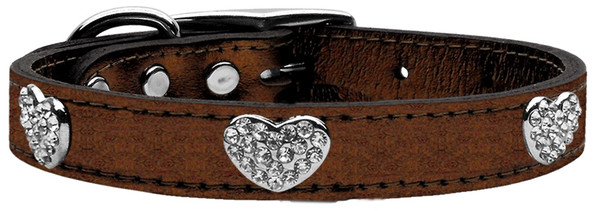 Crystal Heart Genuine Metallic Leather Dog Collar Bronze 24 83-117 Bz24 By Mirage