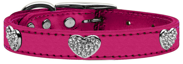 Crystal Heart Genuine Metallic Leather Dog Collar Pink 12 83-117 PkM12 By Mirage