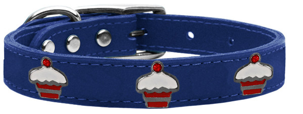 Red Cupcake Widget Genuine Leather Dog Collar Blue 24 83-119 BL24 By Mirage