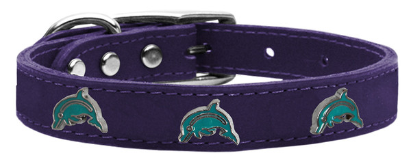 Dolphin Widget Genuine Leather Dog Collar Purple 22 83-121 Pr22 By Mirage