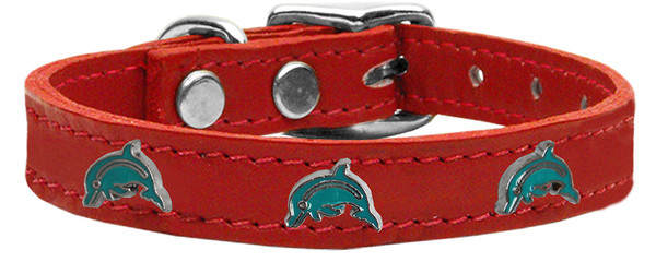 Dolphin Widget Genuine Leather Dog Collar Red 24 83-121 Rd24 By Mirage