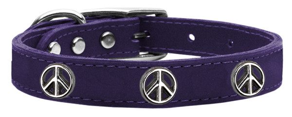 Peace Sign Widget Genuine Leather Dog Collar Purple 10 83-123 Pr10 By Mirage