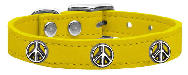 Peace Sign Widget Genuine Leather Dog Collar Yellow 24 83-123 Yw24 By Mirage