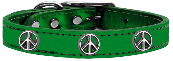 Peace Sign Widget Genuine Metallic Leather Dog Collar Emerald Green 20 83-124 EGM20 By Mirage