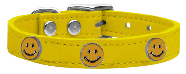 Happy Face Widget Genuine Leather Dog Collar Yellow 10 83-125 Yw10 By Mirage