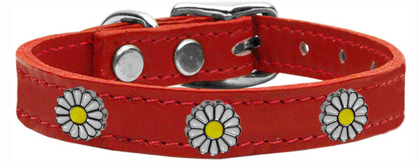 White Daisy Widget Genuine Leather Dog Collar Red 10 83-126 Rd10 By Mirage