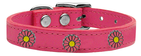 Pink Daisy Widget Genuine Leather Dog Collar Pink 24 83-127 Pk24 By Mirage