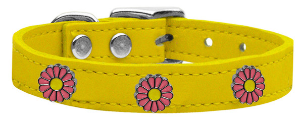 Pink Daisy Widget Genuine Leather Dog Collar Yellow 16 83-127 Yw16 By Mirage