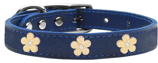 Gold Flower Widget Genuine Leather Dog Collar Blue 12 83-43 BL12 By Mirage