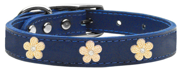 Gold Flower Widget Genuine Leather Dog Collar Blue 22 83-43 BL22 By Mirage