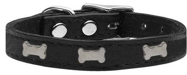 Silver Bone Widget Genuine Leather Dog Collar Black 12 83-44 Bk12 By Mirage